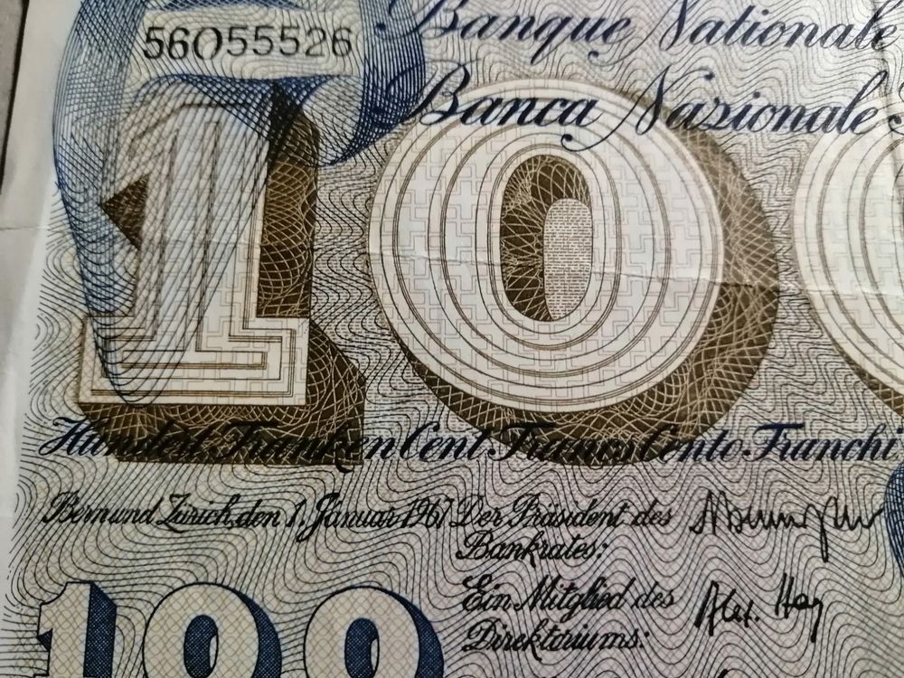 100 francs Suisse 1er Janvier 1967 TTB no:56055526 3