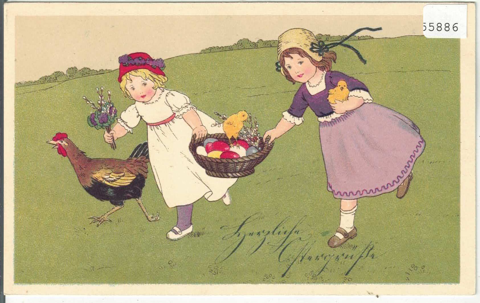 Ansichtskarten: Herzliche Ostergrüsse - Joyeuses Paques - Mädchen - Litho – Gebraucht aus Ettingen von Kartenplanet