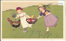 Herzliche Ostergrüsse - Joyeuses Paques - Mädchen - Litho