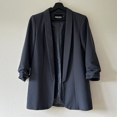 PIECES | NEU Offener Business Blazer S | geraffte 3/4 Ärmel