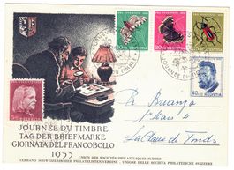 Carte de la journée du timbre Genève 1953 pli en bas gauche