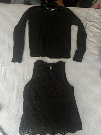 Schwarze Häkel-Top & Feinstrickpulli Gr. S 
