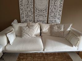Gratis Sofa 3-Sitzer Stoff inkl. Hocker weiss