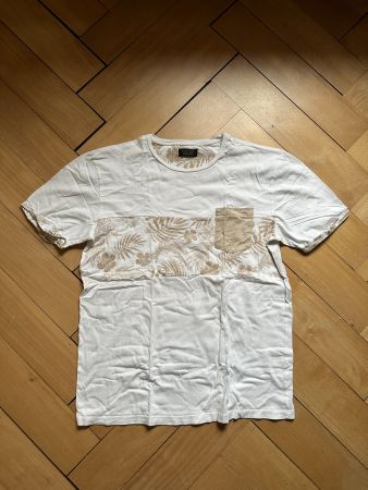 ZARA - T-Shirt weiss-beige gemustert L
