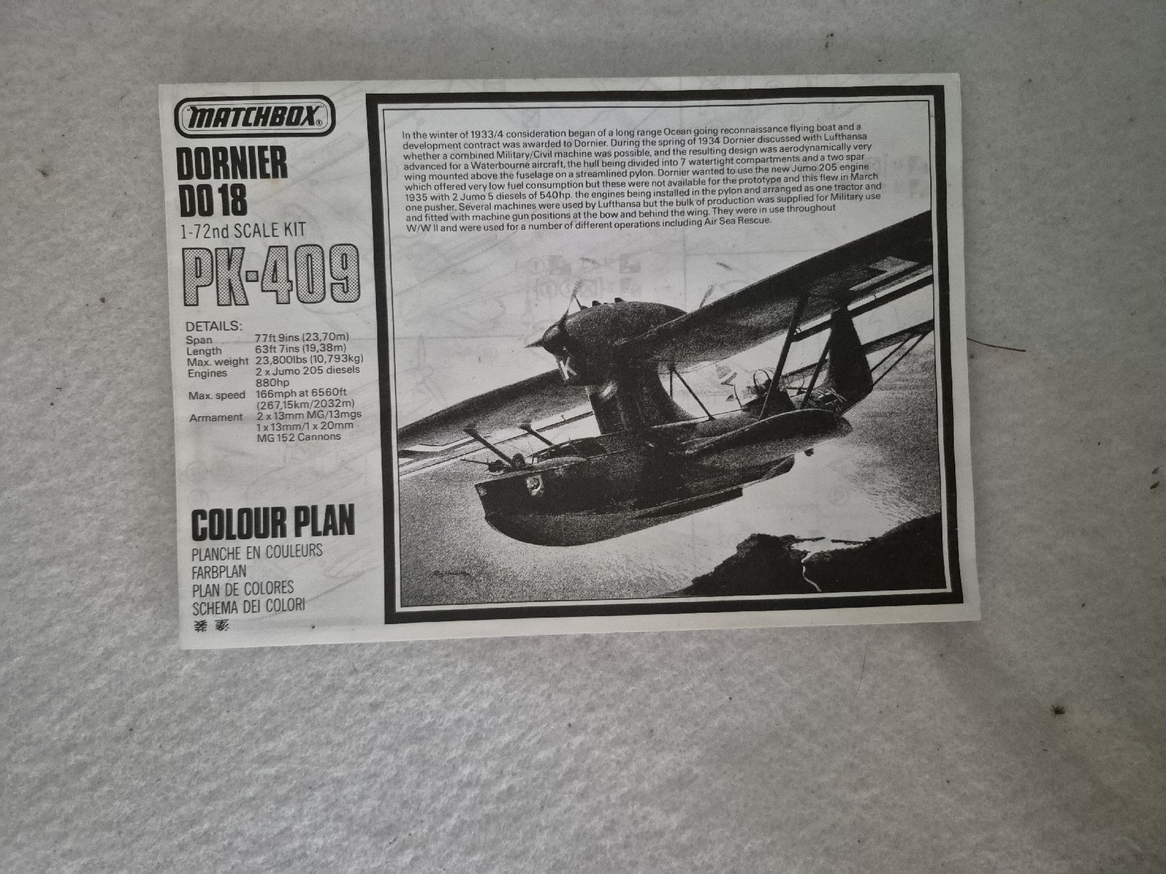 Kit di modellismo & Modellini statici: Matchbox Dornier Do 18 1:72 Scale Model Kit PK-409 – Usato da Wald ZH venduto da recher67 2