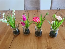 Deko Blumen im Glas mit Drahtaufhängung 4Stk