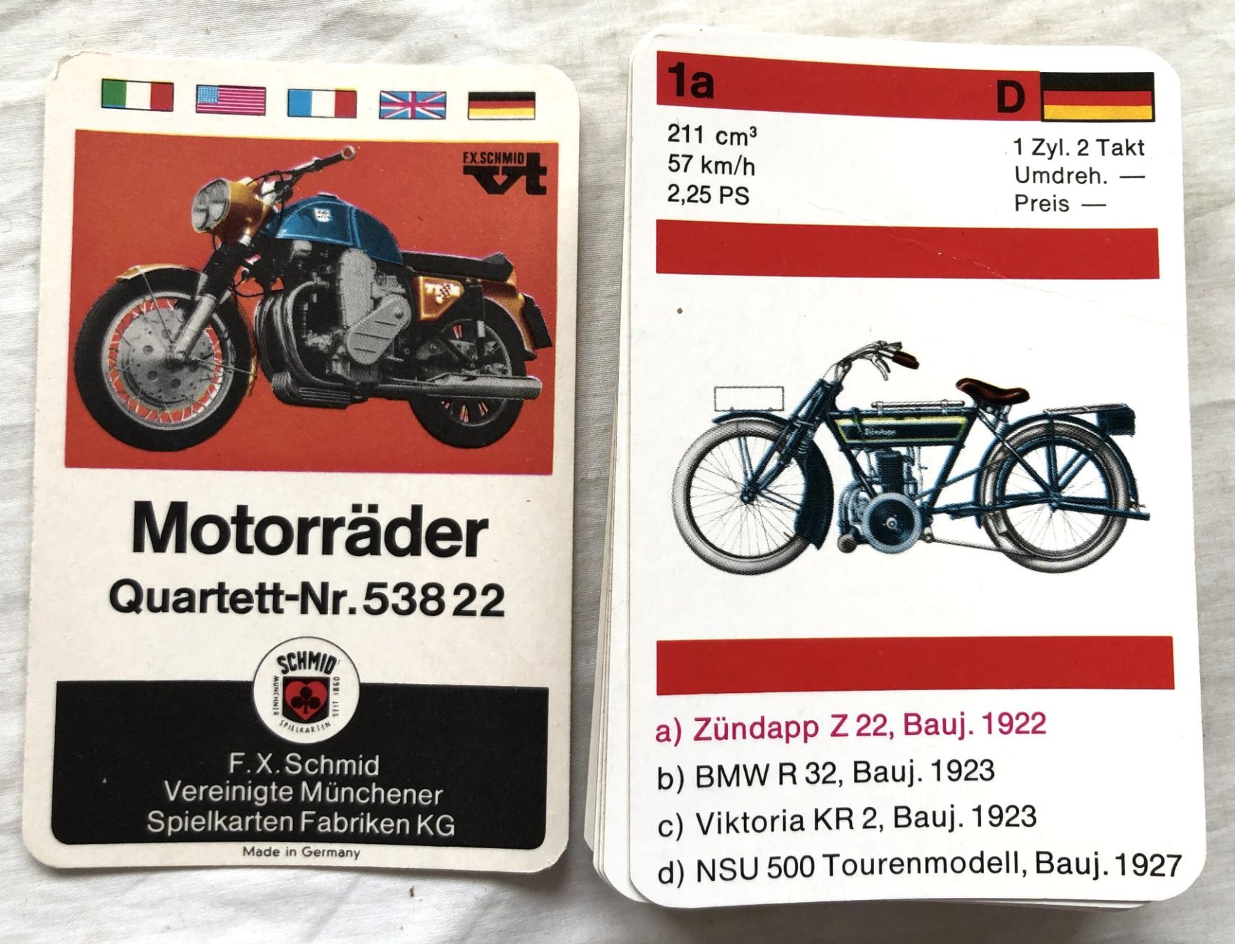 Spiele: Quartett Nr.53822 - Motorräder - F.X.Schmid - 1969 – Gebraucht aus Schaffhausen von durruti 1