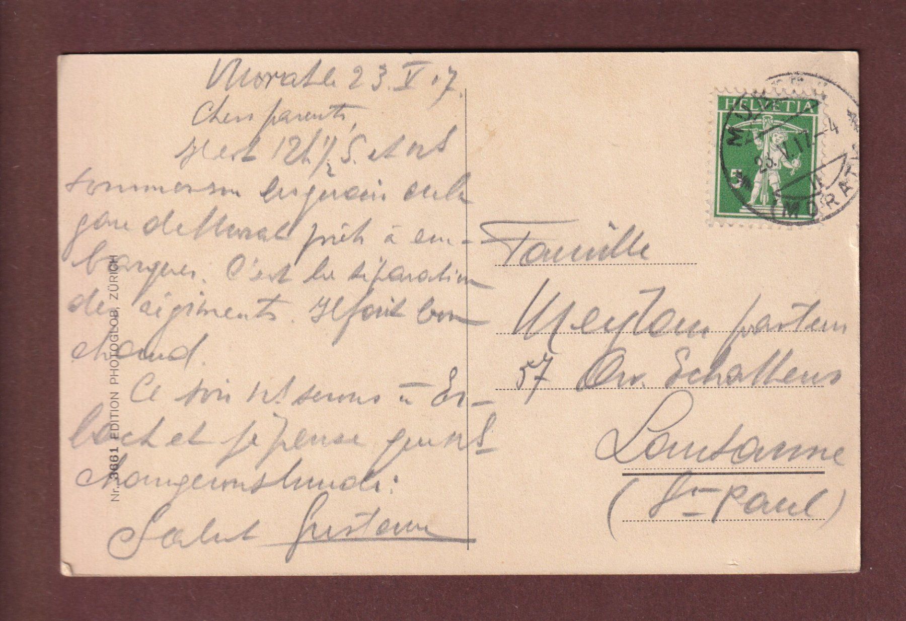 Ansichtskarten: MORAT / MURTEN - 1917 – Gebraucht aus Pully von nicecards-shop 1