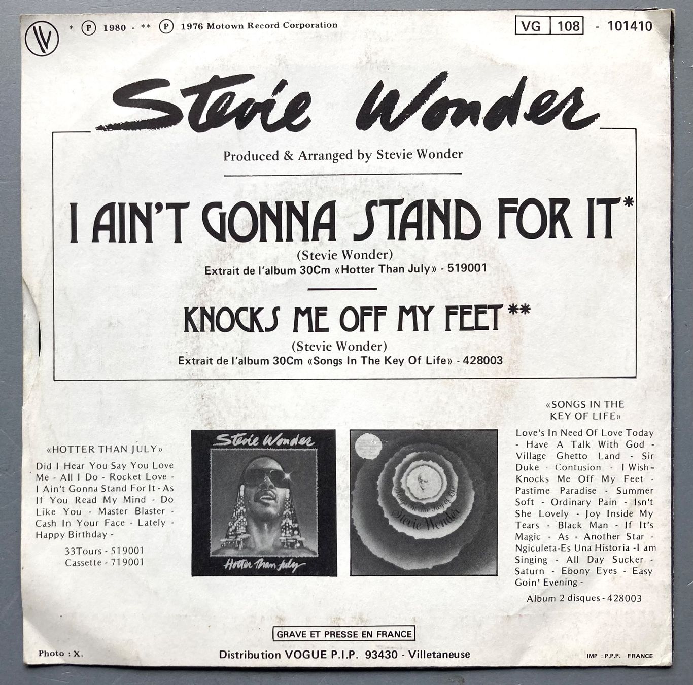 Dischi in vinile: STEVIE WONDER - I AINT'T GONNA STAND FOR IT – Usato da Poliez-Pittet venduto da Newtown-Records 1