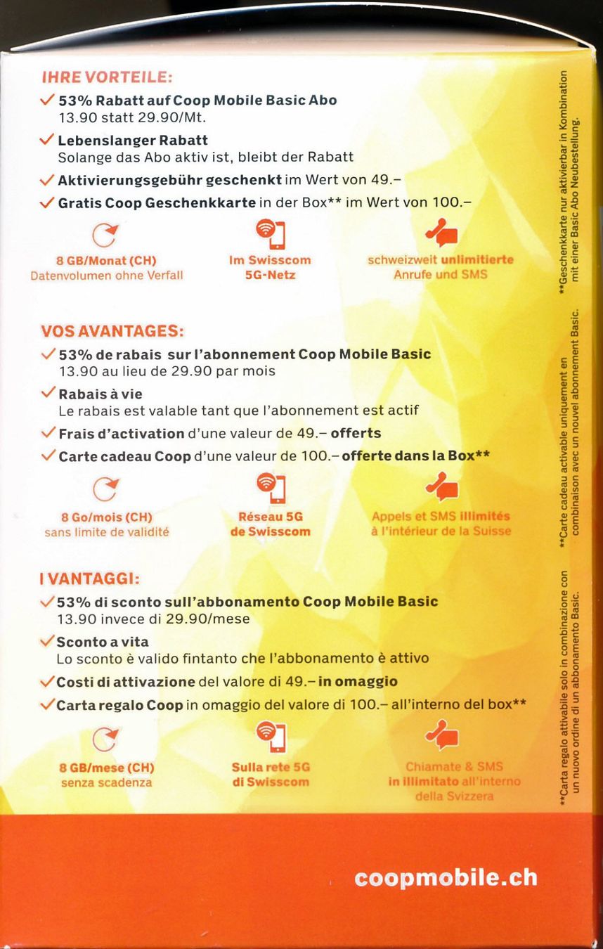 Buoni: COOP MOBILE Abo mit 53% + Fr. 100.-- Einkaufsgutschein +++ – Nuovo e nell'imballaggio originale da Hedingen venduto da Studers 3