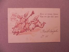Karte Motiv Humor mit Schwein / Sau 1900 Clown Carneval