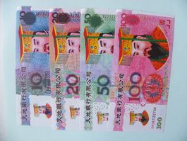 Chinesisches Geistergeld, 4 verschiedene Scheine, Neu!