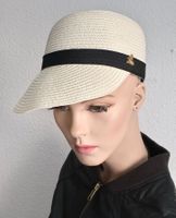 Beige Strohmütze/Cap mit schwarzem Band und Bienenbrosche