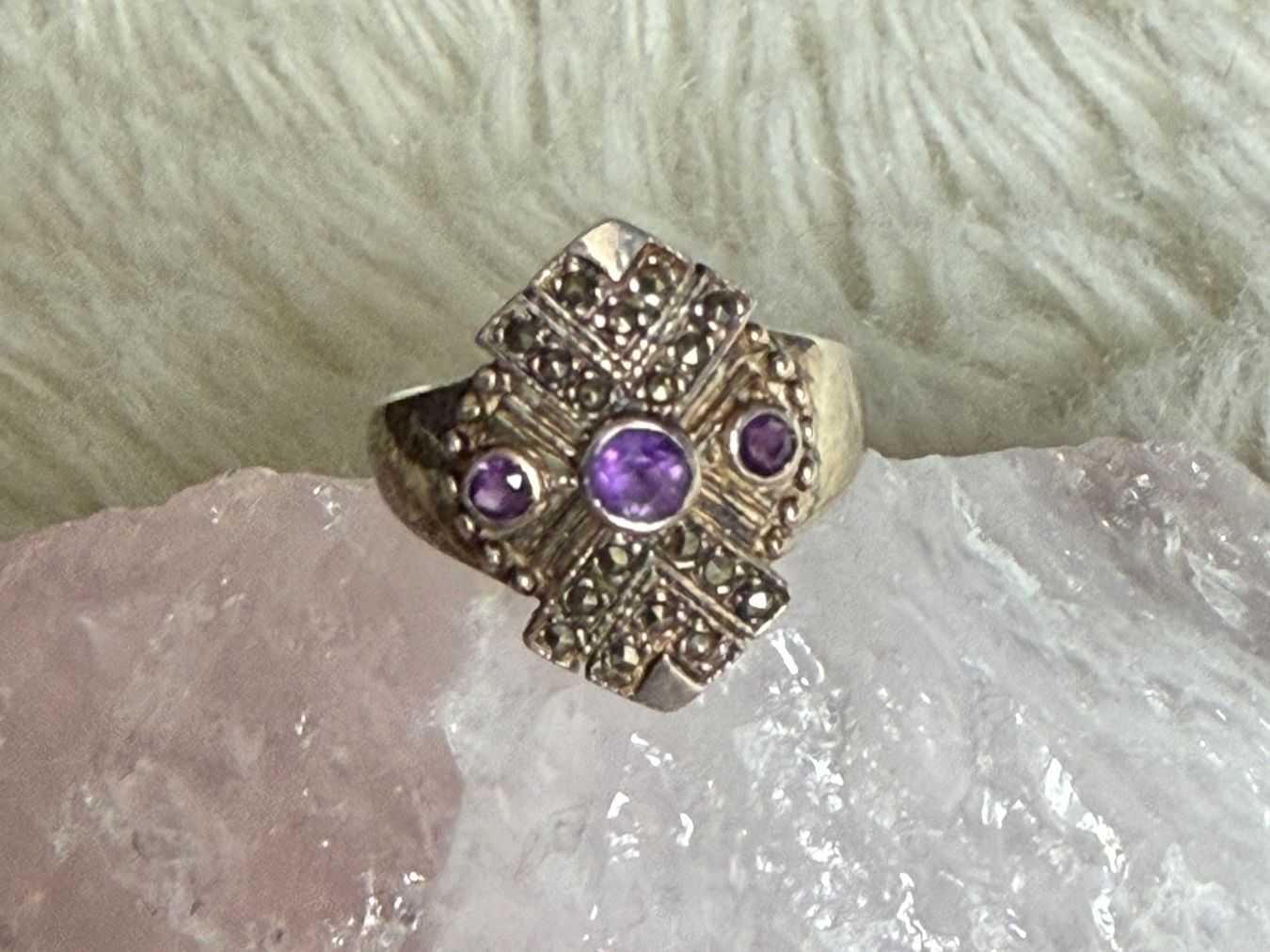 Anelli: Vintage Silberring 925 mit lila Stein – Usato da Istighofen venduto da Ringparadies