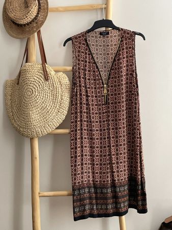 🍁🌿🍁Neuf, Robe "NewLook" viscose marron imprimé L-XL