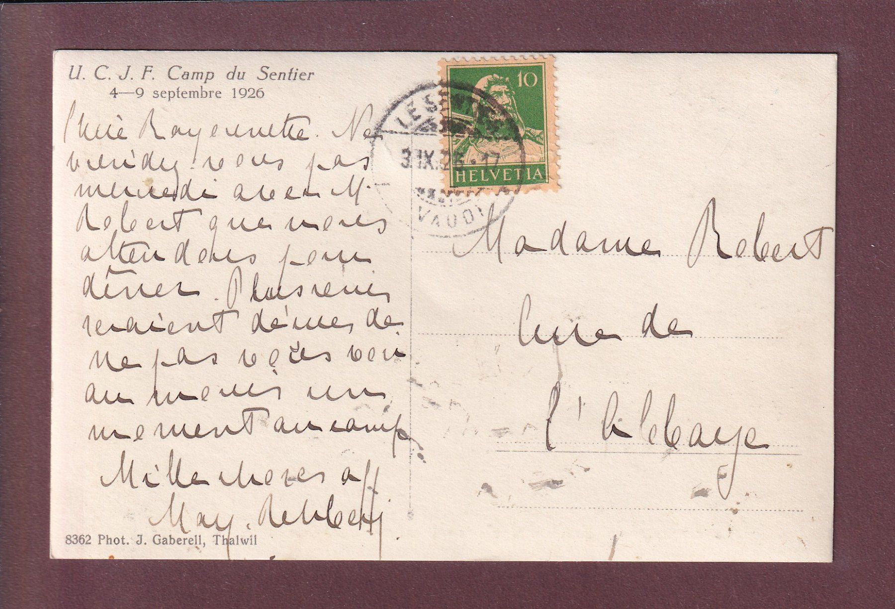 Cartoline postali: LE SENTIER - Camp UCJF 1926 – Usato da Pully venduto da nicecards 1