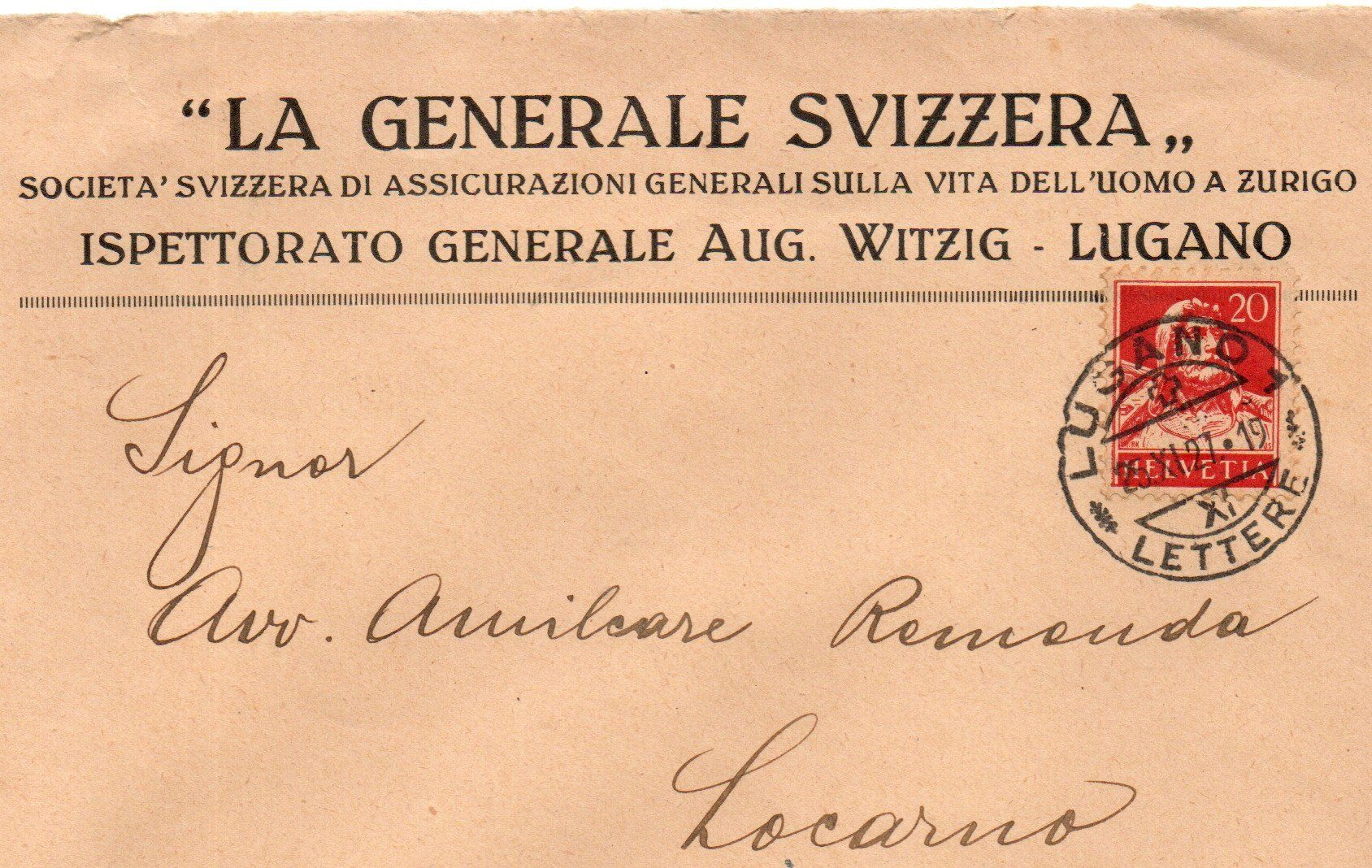 Tutti i francobolli: La Generale Svizzera Ass. - Witzig Lugano – Usato da Melano venduto da pisonsdro