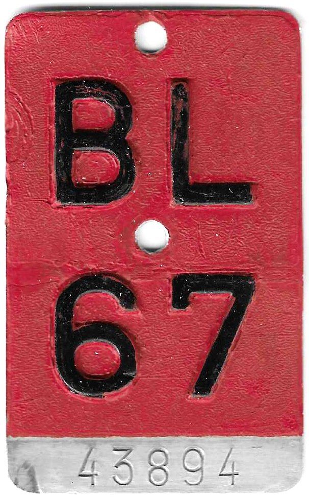 Schilder: Velonummer Basel Land 1967 BL 67. – Gebraucht aus Bülach von bauchnuschti2