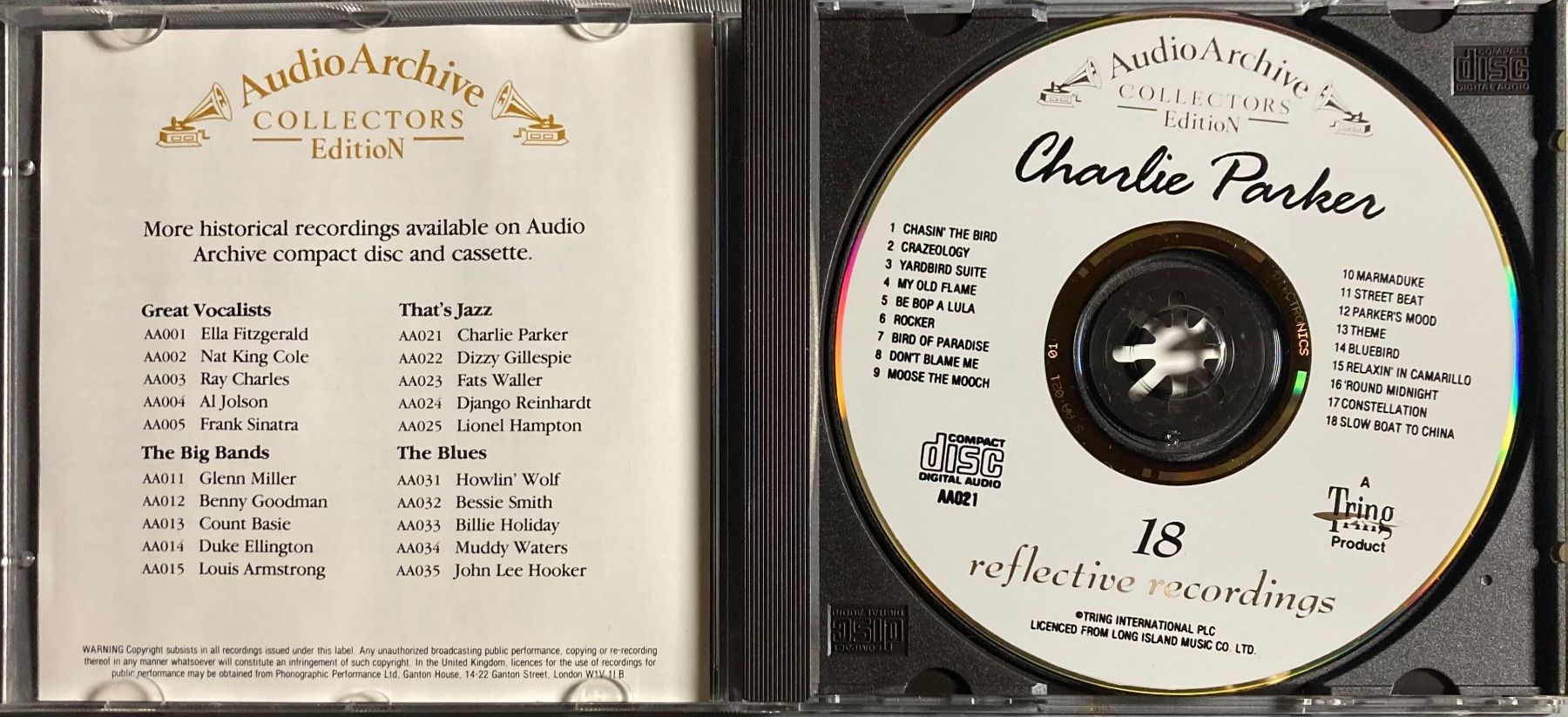 CD: CHARLIE PARKER - 18 REFLECTIVE RECORDINGS – Usato da Poliez-Pittet venduto da Newtown-Records 2