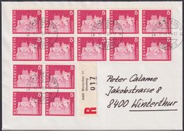1968, Nr.412 (14x) TOLLER R-BRIEF, Empfangsschein Winterthur