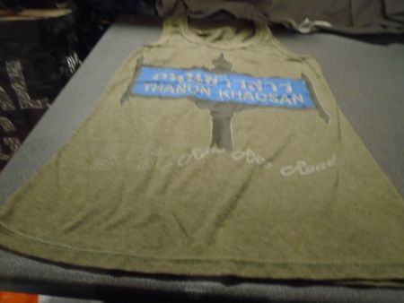 Achsel-Shirt ca. Grösse S, schilfgrün/Aufdruck blau