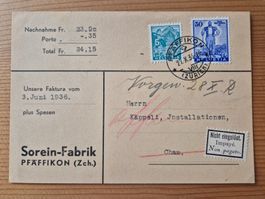 CH-Nachnahmebeleg Pfäffikon aus 1936 Zustand gem.Bilder