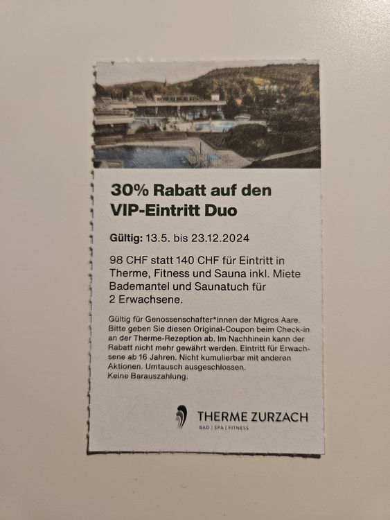30% Rabatt VIP-Eintritt Therme Zurzach Duo bis 23.12.2024 (Neu (gemäss ...