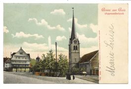 Gruss aus Gais (AR) Dorfplatz mit Kirche - Guggenheim - 1912