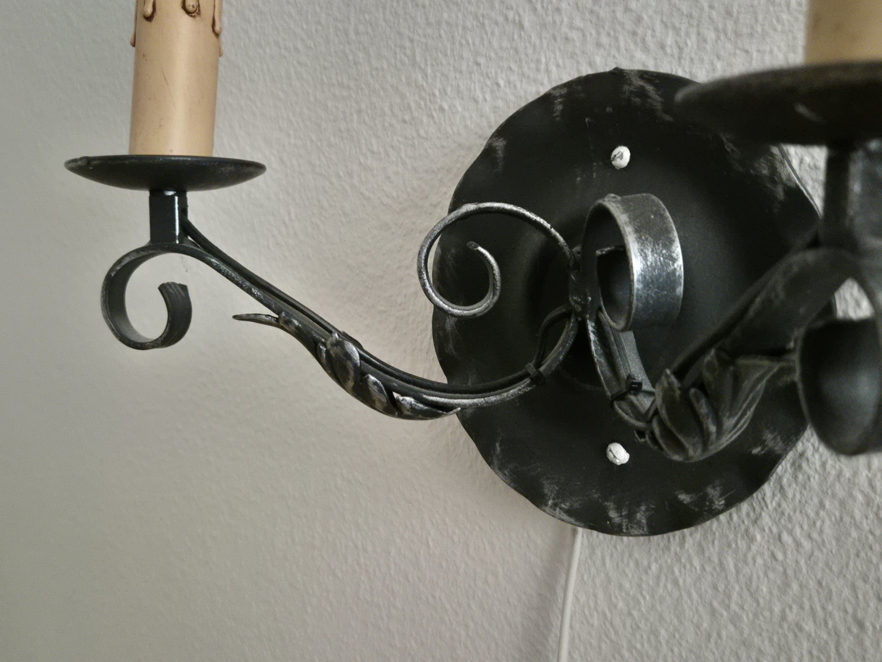 Lampade: Schmiedeiserne Wandlampe zweiflammig, schwarz – Usato da Steinach venduto da ACMO32O 3