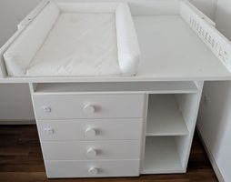 White Changing Table with Drawers and Storage Shelves