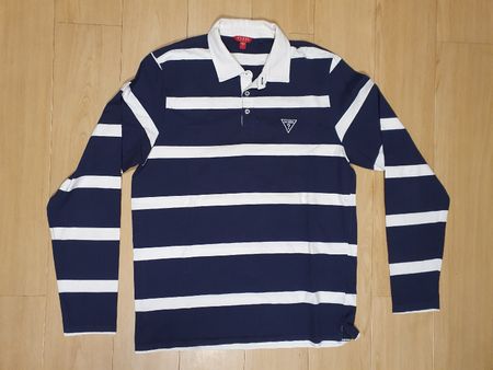 Guess Herren PoloShirt Langarm  Blau-Weiss Gr. Large