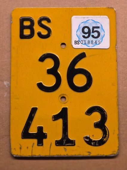 Sachs Insegne: Velonummer BS 95 gelb Mofanummer Plaque Mofa – Usato da Schenkon venduto da Uhu007