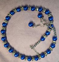 Schmuckset Halskette + Ohrringe Blau Strass Perlen Look
