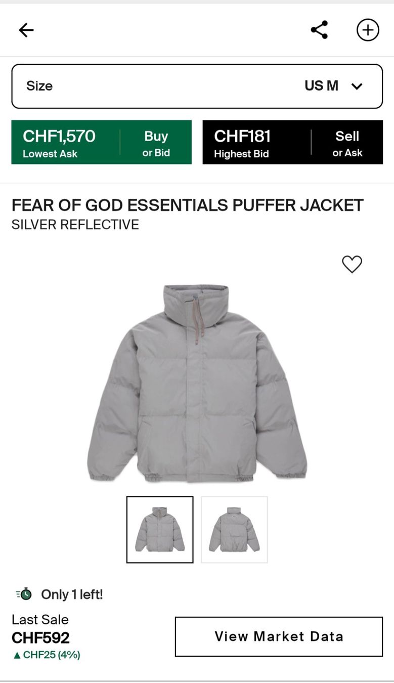 Fear of God Giacche: Fear of God Essentials Puffer Jacket - Silver Reflective – Usato da Altdorf UR venduto da Mattia0226 6