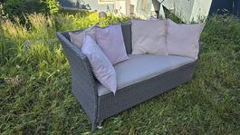 Rattan Loungesofa 2-Sitzer, 145 cm, inkl. Polster & Kissen