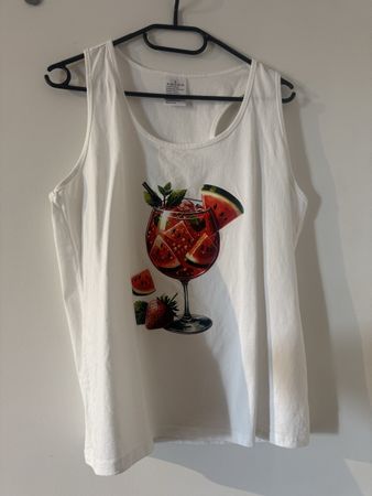 🍉 Weisses Tanktop mit Cocktail- & Früchteprint – Grösse L 