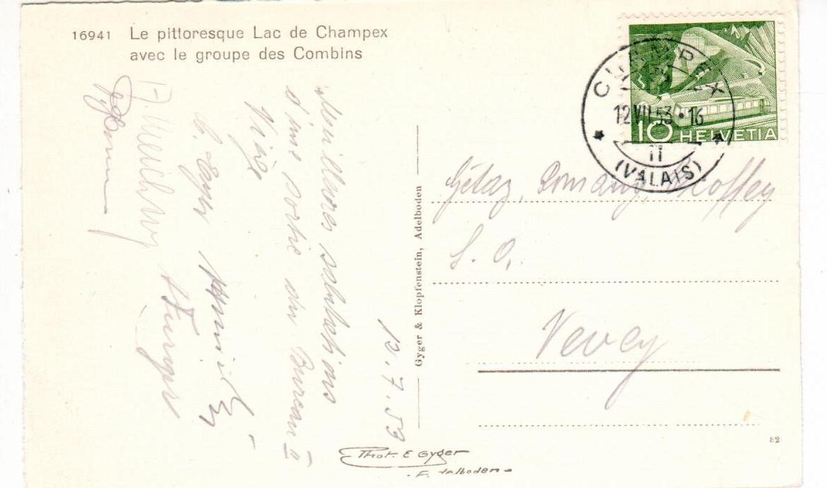 Cartoline postali: Lac de Champex 1953 – Usato da Wolhusen venduto da Curver9 1