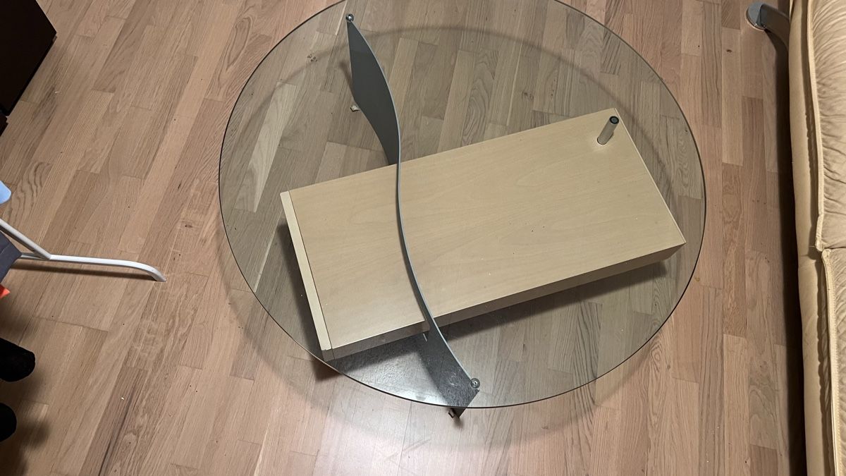 Tavoli: Runder Glastisch mit Schublade-Holz-Metall-Design – Usato da Utzenstorf venduto da nadja0798462137 1