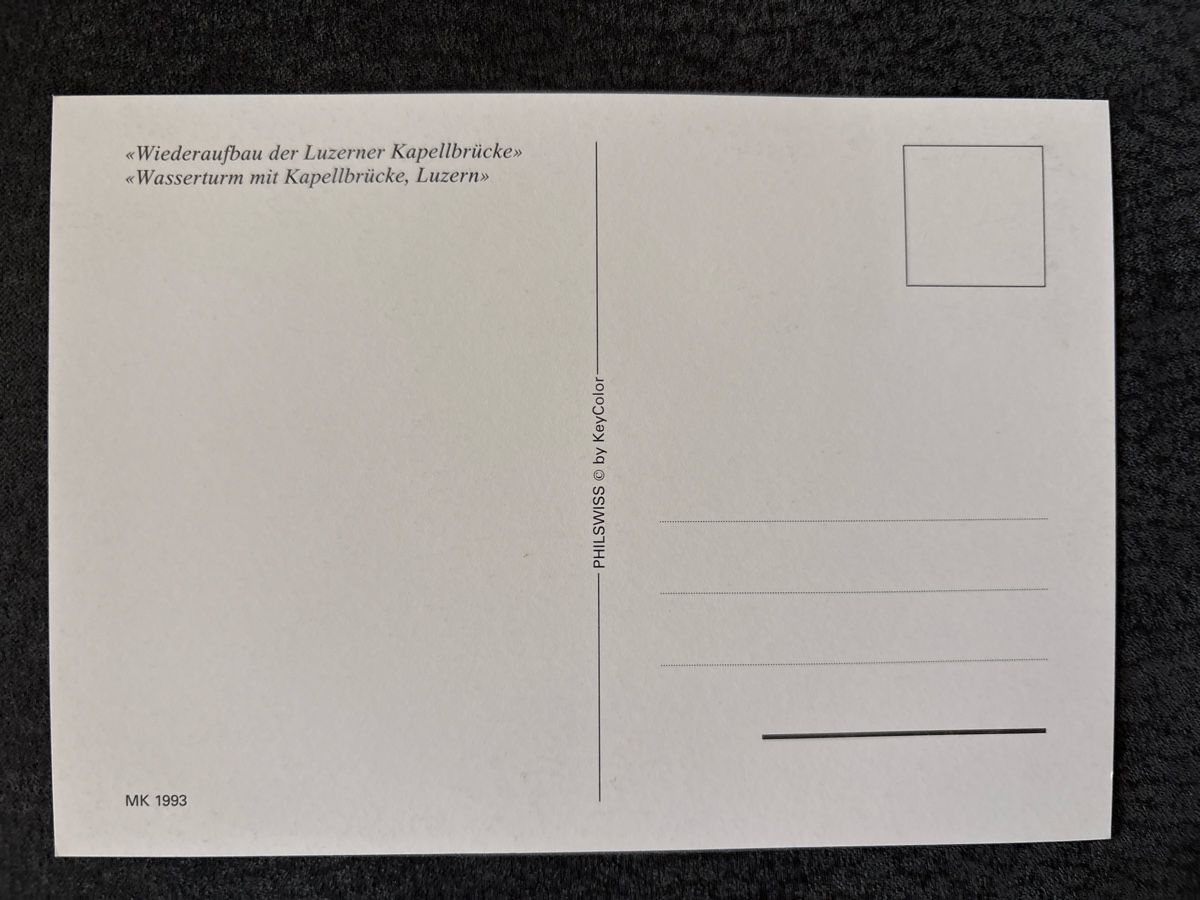 Tutti i francobolli: Carte postale Lucerne Kapellbrücke 1993 – Usato da Carouge GE venduto da irma016 1