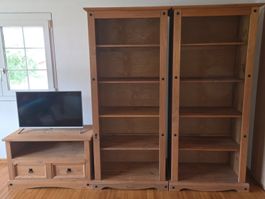 3er Set Tv Möbel 2 Regal Kiefer massiv braun