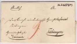 ST. JOSEPHEN Balkenstempel auf Faltbrief nach TÜBINGEN (DE)