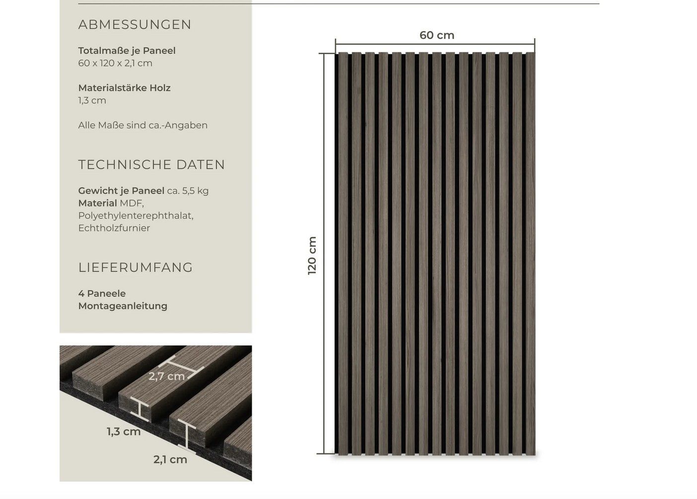 Altri accessori: 4er Set Akustikpaneele Sonic Wall Eiche dunkel – Nuovo (secondo la descrizione) da Steinhausen venduto da Retourenprofis 3