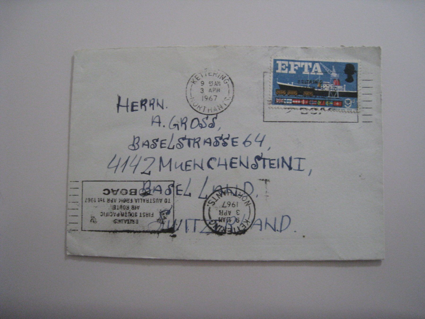 Tutti i francobolli: Vintage BOAC Flugpost Brief  1967 – Usato da Aarwangen venduto da Pinsel7890 1