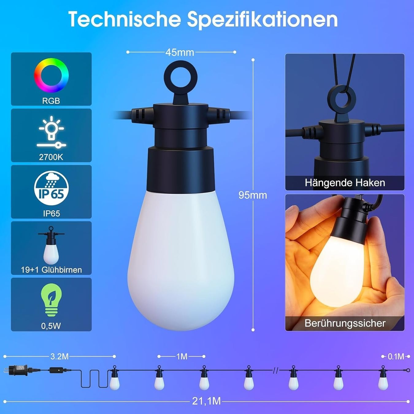 Ghirlande e barre luminose: LED Lichterkette 21m bunt IP65 – Nuovo e nell'imballaggio originale da Nuglar venduto da SmartLiving24 5