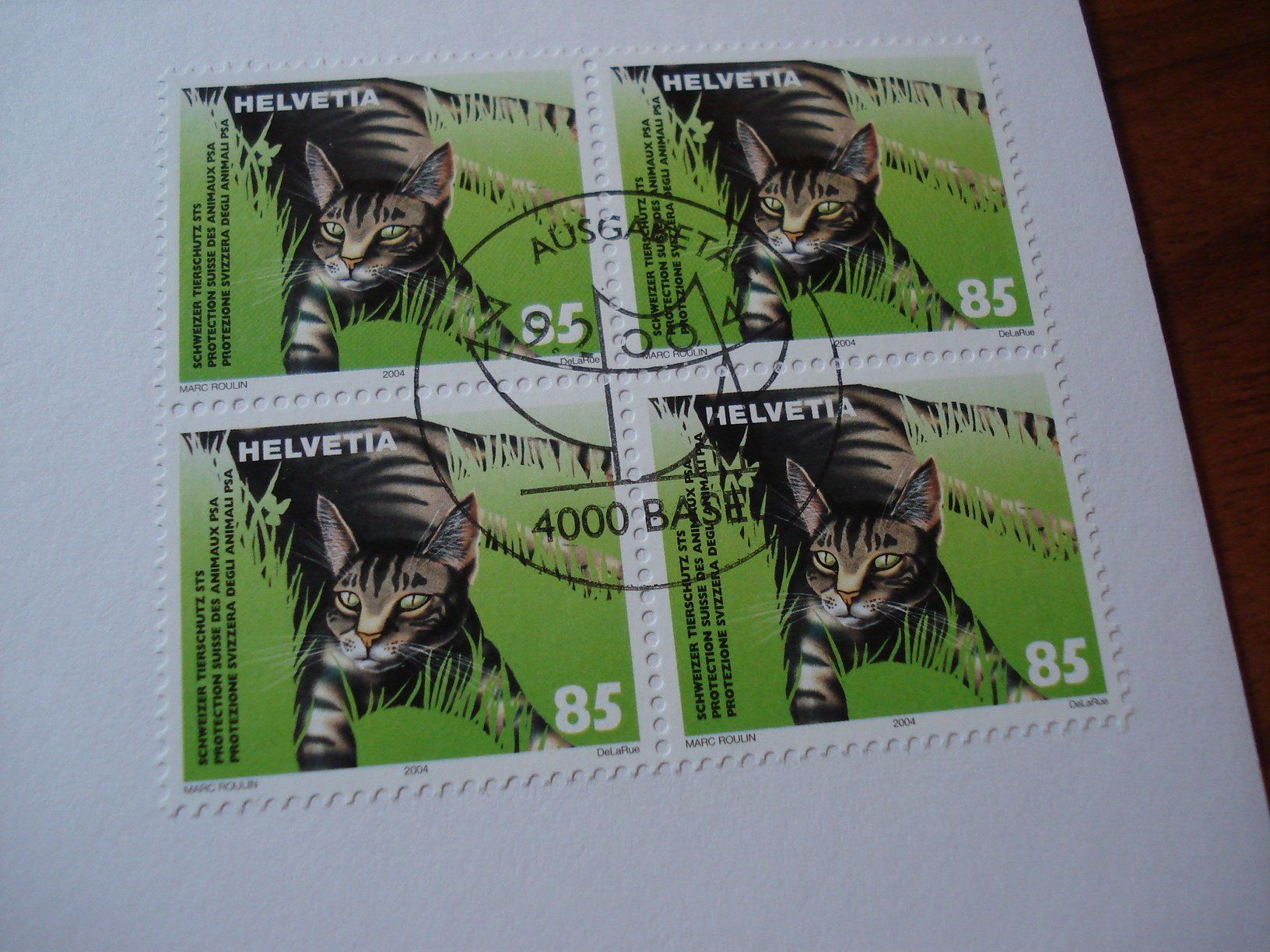 Alle Briefmarken: Schweizer Tierschutz 2004, FDC Satz + 4erblock, 4 Belege – Gebraucht aus Niederwil AG von morostahu
