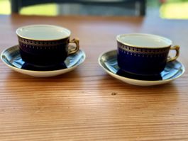 Kaffeetassen Kobalt Blau mit Goldrand - 2 Stück