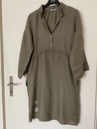 FADDA 100% Leinen oversize Kleid Gr M olivgrün Nwrt Taschen