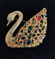 Swarovski Schwanen-Brosche, Cabochon-Kristalle, 1995, sig.