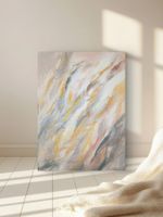 Abstraktes Acrylbild, Unikat, Gold Grau Beige Rosa 50x70 cm