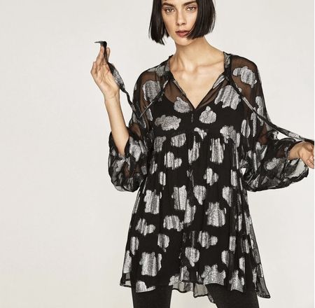 Zara Black & Silver Sparkle Sheer Tunic - Size Medium